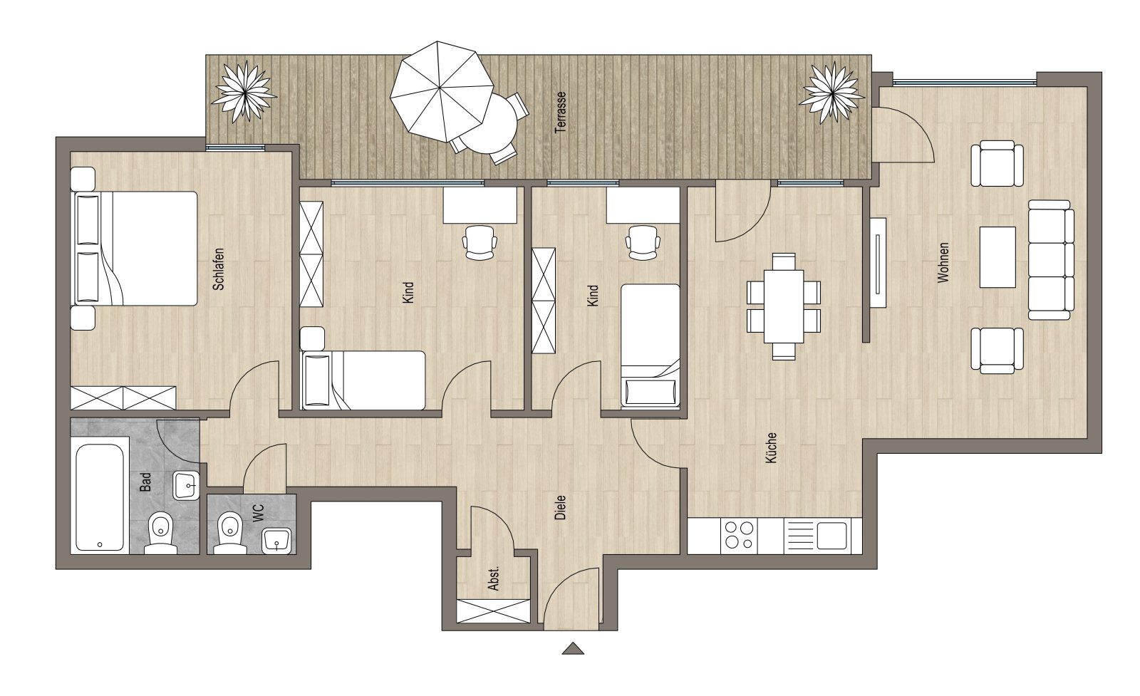 Großzügige 4-Zimmer-Terrassenwohnung mit großem Garten und zwei Tiefgaragenstellplätzen